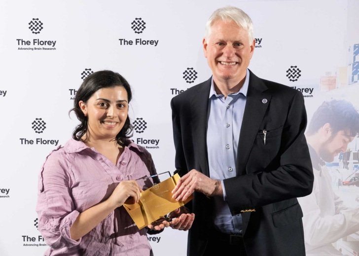 Celeste Mawal receiving a 2023 Florey award.
