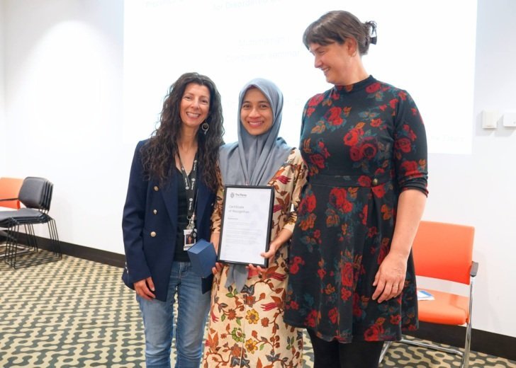 Dr Muthmainah with PhD supervisors Andrea Gogos and Robyn Brown