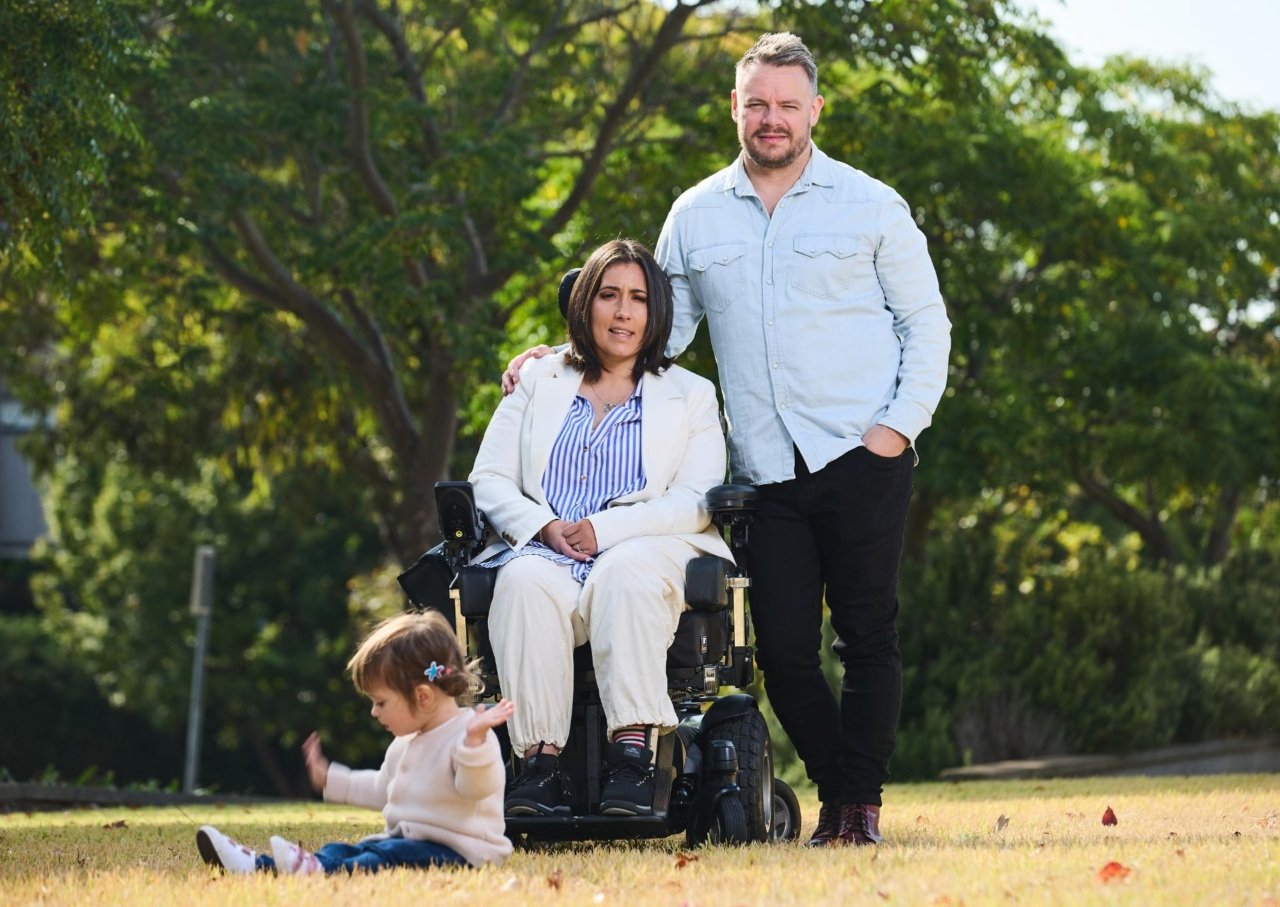 Stroke survivor Brianna Magdalani, her partner Jonathan Covich and daughter Mahali.