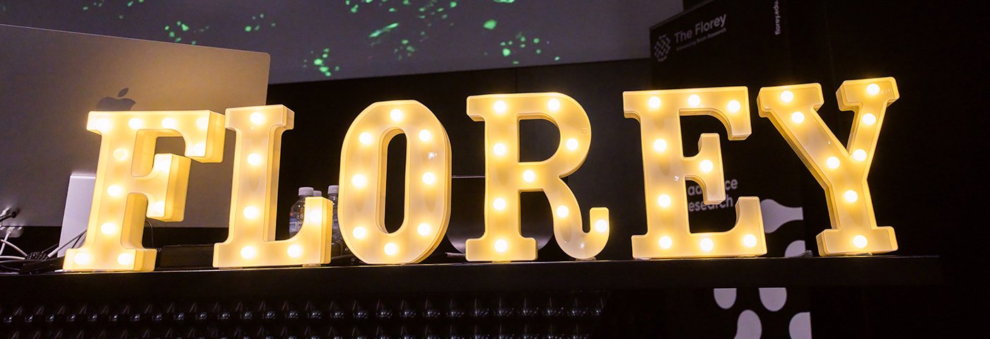 Light letters spelling out the word Florey